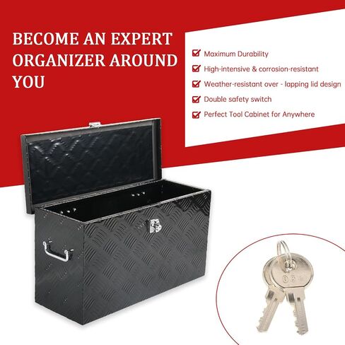 24'' Inch Stripes Plated ATV UTV Aluminum Tool Box Truck Bed Toolbox Waterproof Square Storage Organizer with Lock and Keys Black(‎24" L x 9.5" W x 12.5" H) in Saudi Arabia