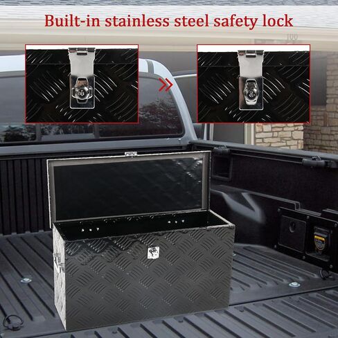 24'' Inch Stripes Plated ATV UTV Aluminum Tool Box Truck Bed Toolbox Waterproof Square Storage Organizer with Lock and Keys Black(‎24" L x 9.5" W x 12.5" H) in Saudi Arabia