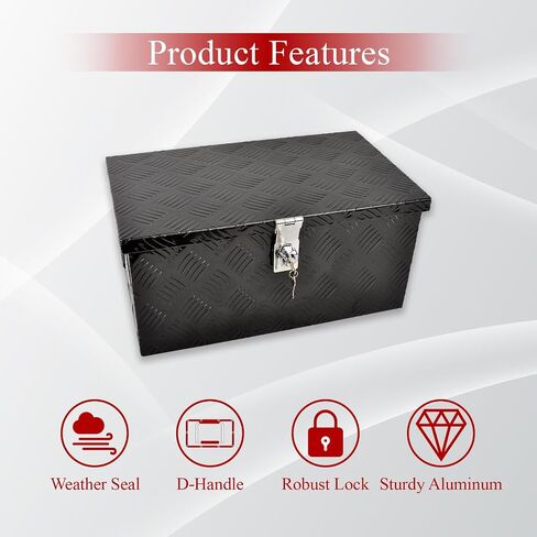 24'' Inch Stripes Plated ATV UTV Aluminum Tool Box Truck Bed Toolbox Waterproof Square Storage Organizer with Lock and Keys Black(‎24" L x 9.5" W x 12.5" H) in Saudi Arabia