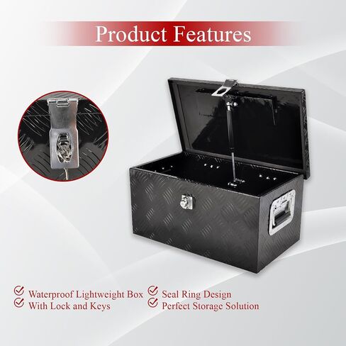 24'' Inch Stripes Plated ATV UTV Aluminum Tool Box Truck Bed Toolbox Waterproof Square Storage Organizer with Lock and Keys Black(‎24" L x 9.5" W x 12.5" H) in Saudi Arabia