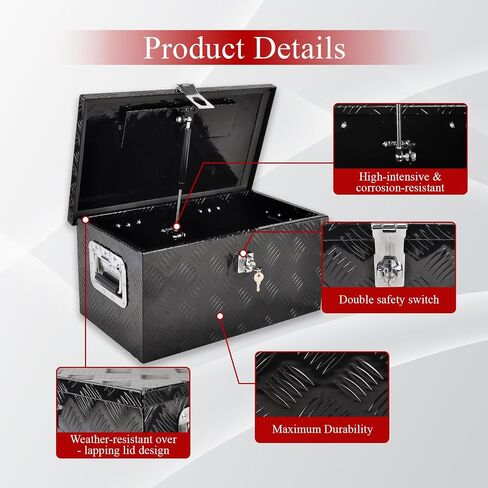 24'' Inch Stripes Plated ATV UTV Aluminum Tool Box Truck Bed Toolbox Waterproof Square Storage Organizer with Lock and Keys Black(‎24" L x 9.5" W x 12.5" H) in Saudi Arabia