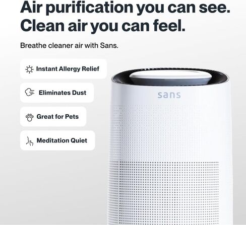 Sans HEPA 13 Air Purifier - Black - 1560ft² Ultra-Quiet Home Air Purifier, Pre-Filter, Activated Carbon, UV-C Light, Protect from Odors, Smoke, Pollutants, Allergens, Dust, Dander, Harmful Chemicals in Saudi Arabia