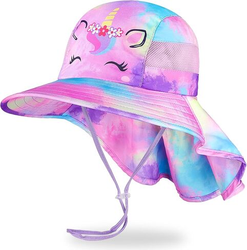 Sun Hat for Kids Girls UV Protection Unicorn Summer Hat Beach Play Hats with Neck Flap for Toddler Kids 2-9 Years in Saudi Arabia