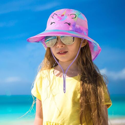 Sun Hat for Kids Girls UV Protection Unicorn Summer Hat Beach Play Hats with Neck Flap for Toddler Kids 2-9 Years in Saudi Arabia
