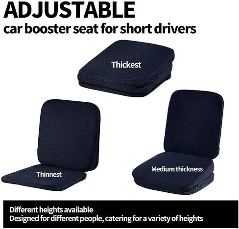 HOMBYS Adjustable Car Booster Seat for Short Drivers, 3 Heights for Different People to Raise The Height, Breathable & Supportive Car Seat Cushion Pad for Lower Back Pain Relief in Saudi Arabia