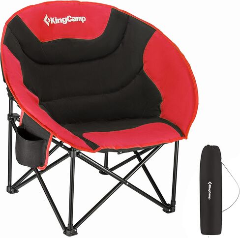 KingCamp Foldable Saucer Moon Lounge Chair with Cupholder Storage Pocket for Indoor Home or Outdoor Camping and Tailgating Use, Black/Red in Kuwait