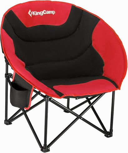 KingCamp Foldable Saucer Moon Lounge Chair with Cupholder Storage Pocket for Indoor Home or Outdoor Camping and Tailgating Use, Black/Red in Kuwait