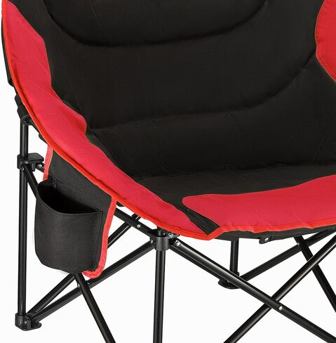 KingCamp Foldable Saucer Moon Lounge Chair with Cupholder Storage Pocket for Indoor Home or Outdoor Camping and Tailgating Use, Black/Red in Kuwait