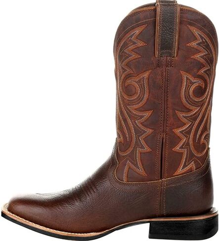 Western Cowboy Boots for Men,Western Square Toe Cowboy Boots Retro Leather Embroidery Casual Chunky Heel Wide Calf Pull On Boots in Saudi Arabia