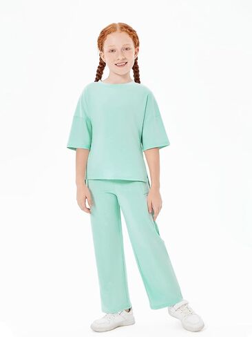 Haloumoning Girls Clothing Sets Summer Oversized T Shirts and Wide Leg Pants Kids Fashion 2 Piece Outfits 4-14 Years in Kuwait