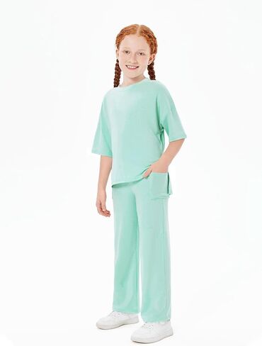 Haloumoning Girls Clothing Sets Summer Oversized T Shirts and Wide Leg Pants Kids Fashion 2 Piece Outfits 4-14 Years in Kuwait
