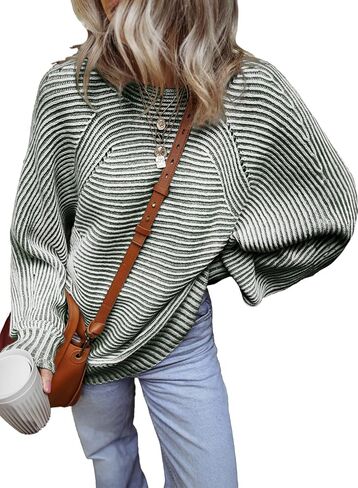 EVALESS Striped Sweaters for Women Boat Neck Batwing Sleeve Oversized Pullover Sweater Tops Womens Fall Clothes Outfits in Saudi Arabia