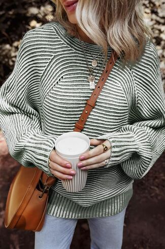 EVALESS Striped Sweaters for Women Boat Neck Batwing Sleeve Oversized Pullover Sweater Tops Womens Fall Clothes Outfits in Saudi Arabia