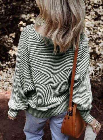 EVALESS Striped Sweaters for Women Boat Neck Batwing Sleeve Oversized Pullover Sweater Tops Womens Fall Clothes Outfits in Saudi Arabia
