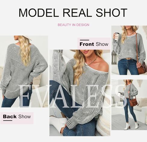 EVALESS Striped Sweaters for Women Boat Neck Batwing Sleeve Oversized Pullover Sweater Tops Womens Fall Clothes Outfits in Saudi Arabia