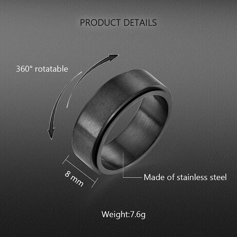 Fidget Spinner Ring for Men Stainless Steels Black Mens Anxiety Rings Relieving Fit for Daily Wear in Kuwait