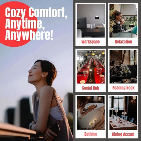 Cordless Table Lamp, Rechargeable and Battery Operated, Powered by 2000mAh Battery, 18-Hour Run Time, Dimmable,Black and Gold Lamp for Bedroom, Kitchen, Restaurant, Buffet and Cafe in Saudi Arabia