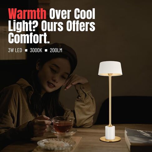 Cordless Table Lamp, Rechargeable and Battery Operated, Powered by 2000mAh Battery, 18-Hour Run Time, Dimmable,Black and Gold Lamp for Bedroom, Kitchen, Restaurant, Buffet and Cafe in Saudi Arabia