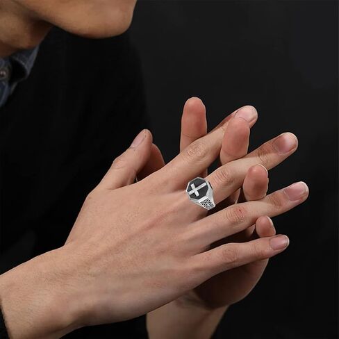 Cross Signet Mens Ring，S925 Sterling Silver Unique Faith Christian Ring Vintage Religious Cross Ring Silver Catholic Jewelry Gifts for Men Dad Boy Husband in Saudi Arabia