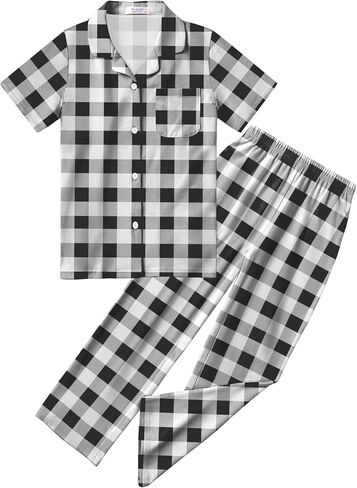 Arshiner Pajamas for Girls Short Sleeve Long Pants Outfit 2 Piece Sleepwear Button Pjs Sets in Saudi Arabia