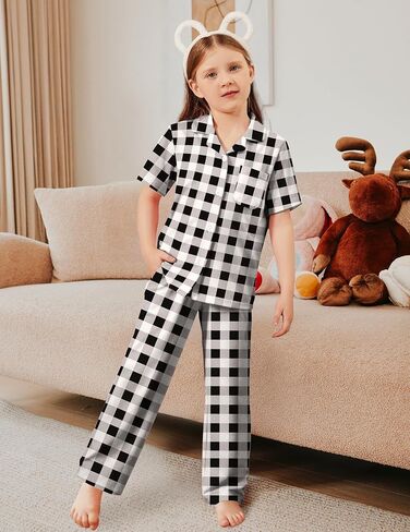 Arshiner Pajamas for Girls Short Sleeve Long Pants Outfit 2 Piece Sleepwear Button Pjs Sets in Saudi Arabia