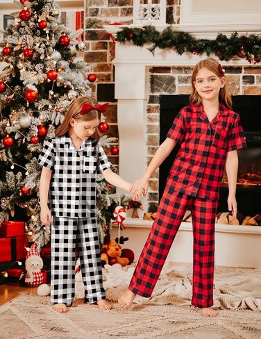 Arshiner Pajamas for Girls Short Sleeve Long Pants Outfit 2 Piece Sleepwear Button Pjs Sets in Saudi Arabia
