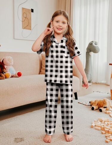 Arshiner Pajamas for Girls Short Sleeve Long Pants Outfit 2 Piece Sleepwear Button Pjs Sets in Saudi Arabia