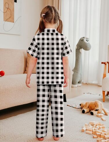 Arshiner Pajamas for Girls Short Sleeve Long Pants Outfit 2 Piece Sleepwear Button Pjs Sets in Saudi Arabia