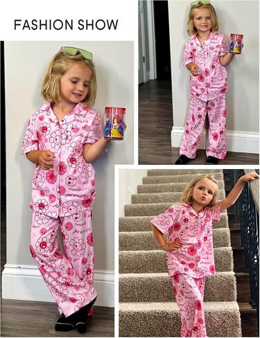 Arshiner Pajamas for Girls Short Sleeve Long Pants Outfit 2 Piece Sleepwear Button Pjs Sets in Saudi Arabia