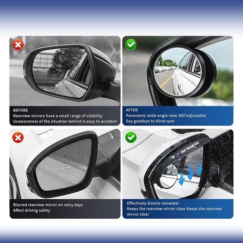 2 حزمة مرآة النقطة العمياء، 2 في 1 قابلة للتعديل مرآة جانبية للسيارة، مرآة جانبية للمطر، مرآة جانبية للنقطة العمياء، ملحقات مرآة الرؤية الخلفية، للسيارات وسيارات الدفع الرباعي والشاحنات in Kuwait