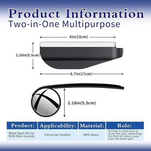 2 حزمة مرآة النقطة العمياء، 2 في 1 قابلة للتعديل مرآة جانبية للسيارة، مرآة جانبية للمطر، مرآة جانبية للنقطة العمياء، ملحقات مرآة الرؤية الخلفية، للسيارات وسيارات الدفع الرباعي والشاحنات in Kuwait