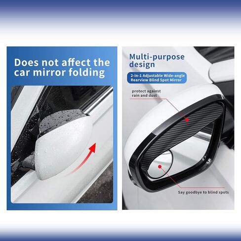 2 حزمة مرآة النقطة العمياء، 2 في 1 قابلة للتعديل مرآة جانبية للسيارة، مرآة جانبية للمطر، مرآة جانبية للنقطة العمياء، ملحقات مرآة الرؤية الخلفية، للسيارات وسيارات الدفع الرباعي والشاحنات in Kuwait