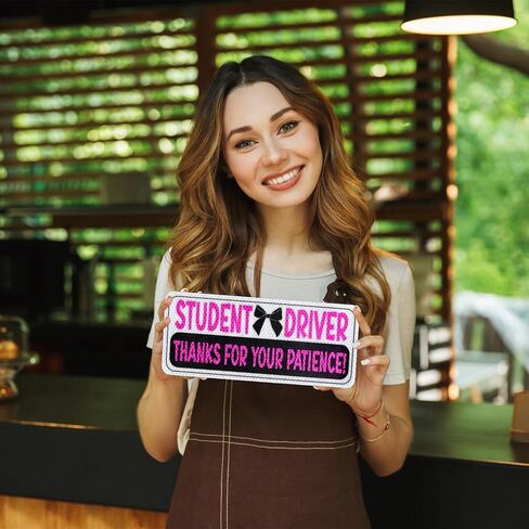 2pcs Magnetic Reflective Bumper Sticker, Thanks for Your Patience Student Driver Sign Reflective Car Decal for New Student Drivers, Medium, Pink, White, Black in Saudi Arabia