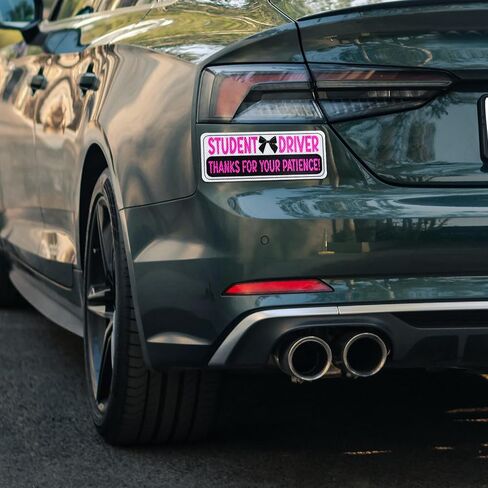 2pcs Magnetic Reflective Bumper Sticker, Thanks for Your Patience Student Driver Sign Reflective Car Decal for New Student Drivers, Medium, Pink, White, Black in Saudi Arabia