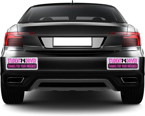 2pcs Magnetic Reflective Bumper Sticker, Thanks for Your Patience Student Driver Sign Reflective Car Decal for New Student Drivers, Medium, Pink, White, Black in Saudi Arabia