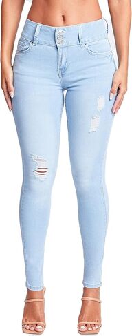 YMI Womens 3-Button High-Rise Skinny Jean Made with Recycled Fibers in Kuwait