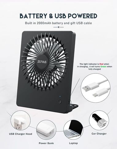 Zuvas Desk Fan Battery Operated Rechargeable 180°Tilt Folding Personal Ultra Quiet Small Portable Fan Beige in Kuwait