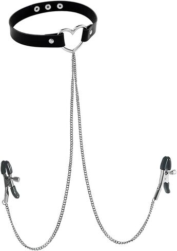 Sexy Fake Nipple Rings for Women PU Leather Choker Necklace Non Piercing Body Chain for Clothing Accessories Nipple Jewelry in Kuwait