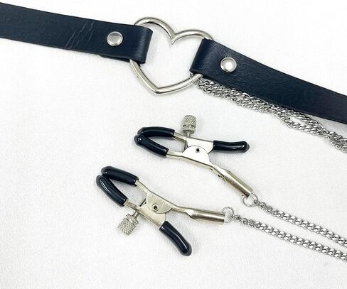 Sexy Fake Nipple Rings for Women PU Leather Choker Necklace Non Piercing Body Chain for Clothing Accessories Nipple Jewelry in Kuwait
