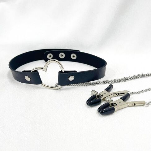 Sexy Fake Nipple Rings for Women PU Leather Choker Necklace Non Piercing Body Chain for Clothing Accessories Nipple Jewelry in Kuwait