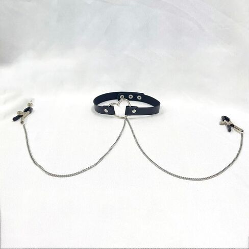 Sexy Fake Nipple Rings for Women PU Leather Choker Necklace Non Piercing Body Chain for Clothing Accessories Nipple Jewelry in Kuwait