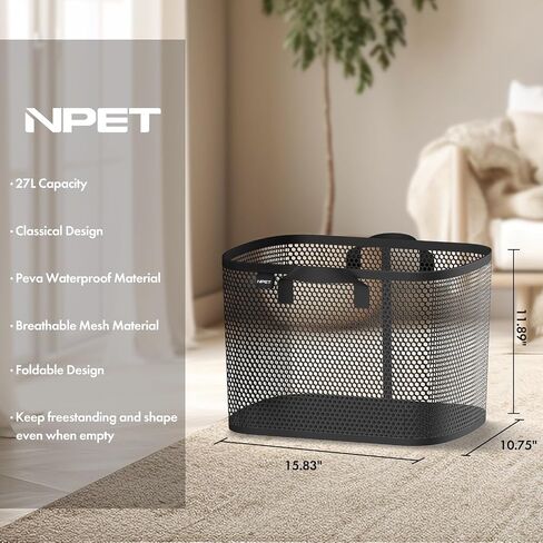 NPET 27L Laundry Basket Collapsible Laundry Hamper with PEVA Waterproof Material Clothes Bag Storage Basket Bin for Laundry,Bedroom and Domitory in Saudi Arabia
