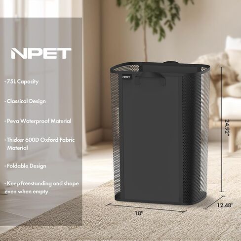 NPET 27L Laundry Basket Collapsible Laundry Hamper with PEVA Waterproof Material Clothes Bag Storage Basket Bin for Laundry,Bedroom and Domitory in Saudi Arabia