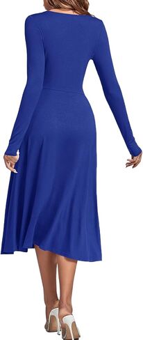 LYANER Women's Square Neck Long Sleeve Empire Waist A Line Flare Solid Midi Dress in Saudi Arabia