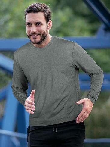 تي شيرت بأكمام طويلة من URATOT للرجال تي شيرت مقاوم للرطوبة سريع الجفاف وأكمام طويلة للحماية من الشمس تي شيرت للجري in Kuwait