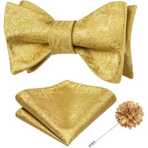 Dubulle Self Tie Bow Ties and Lapel Pin for Men Paisley Solid Mens Bowtie and Handkerchief Cufflinks Set Wedding