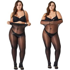 2 Pairs Women's Shiny Pantyhose Plus Size Oil Shiny Sheer Tights High Waist Shimmer Stockings