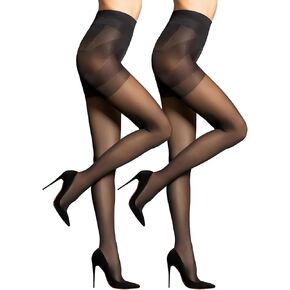 2 Pairs Control Top Pantyhose For Women - 40D Sheer Tights High Waist Tummy Control Support Stockings