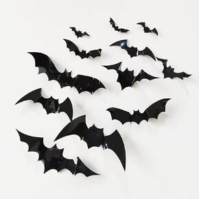 60PCS Bat Decor, Halloween Room Decor, 4 Different Sizes Realistic Waterproof PVC Black 3D Scary Bat Sticker for Home Decor Wall Decal Indoor Hallowmas Party Supplies, Black.