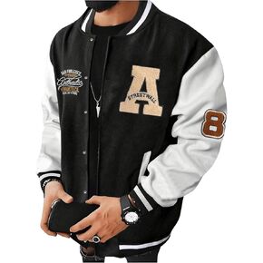 SOLY HUX Men's Color Block Letter Print Baseball Jacket Long Sleeve Casual Varsity Jacket